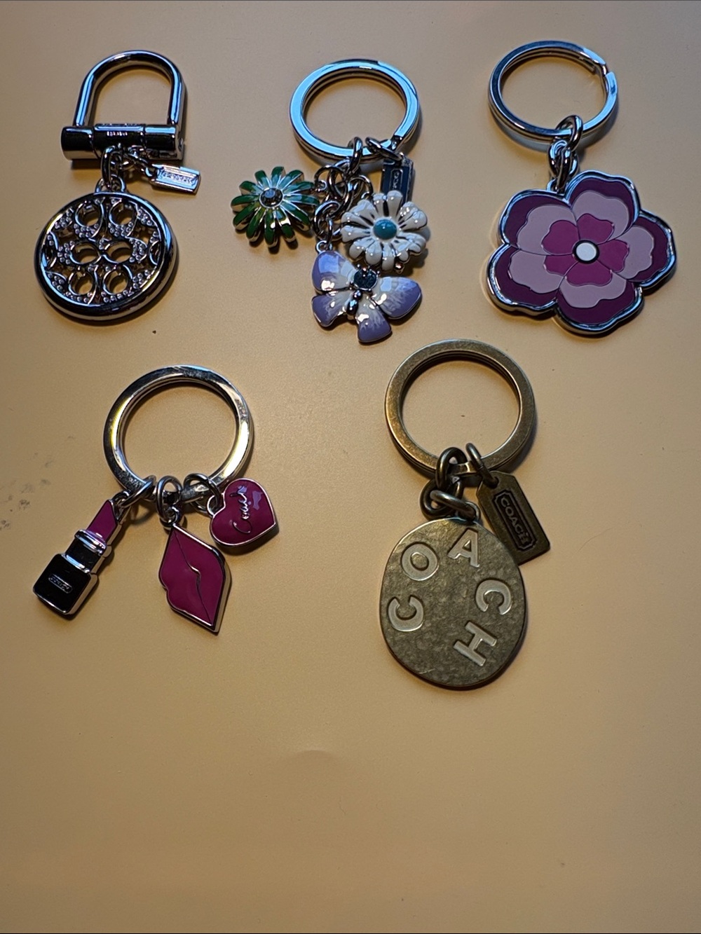 Coach Mixed Floral & Charm Keychain Set in Pink, Purple, Green & Silver